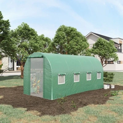 Outsunny Extra-Large Walk-in Tunnel Hoop Greenhouse, PE Cover, Steel, Roll-Up Zipper Door & Windows For Flowers, Vegetables, Tropical Plants, Green 4 Outsunny Extra-Large Walk-in Tunnel Hoop Greenhouse, PE Cover, Steel, Roll-Up Zipper Door & Windows For Flowers, Vegetables, Tropical Plants, Green - Image 2