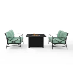 Kaplan 3pc Outdoor Conversation Set With Fire Table & 2 Loveseats - Mist - Crosley