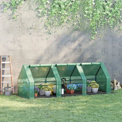 Outsunny 9' L X 3' W X 3' H Mini Greenhouse Portable Hot House With Large Zipper Doors & Water/UV PE Cover For Outdoor And Garden, Green 4 Outsunny 9' L X 3' W X 3' H Mini Greenhouse Portable Hot House With Large Zipper Doors & Water/UV PE Cover For Outdoor And Garden, Green - Image 2