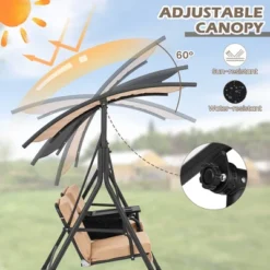 Costway 2-Person Canopy Porch Swing Padded Chair Cooler Bag Rotatable Tray TurquoiseBeigeBlack -Sunnydaze Decor Store GUEST aa5a3544 636f 481a b0e6 79b2e50834e2