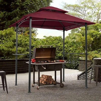 SUGIFT 8' X 5' Outdoor Grill Gazebo Shelter Tent With 2 Tier In Burgundy 3 SUGIFT 8' X 5' Outdoor Grill Gazebo Shelter Tent With 2 Tier In Burgundy