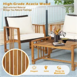 Costway 8PCS Patio Mix Brown Wicker Sofa Set Acacia Wood Frame With Seat & Back Cushions -Sunnydaze Decor Store GUEST aa949582 1350 46cc 8914 576c10152db4