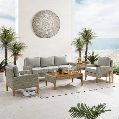 Capella 5pc Outdoor Wicker Sofa Set - Gray - Crosley 3 Capella 5pc Outdoor Wicker Sofa Set - Gray - Crosley
