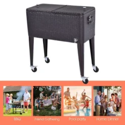 Costway Outdoor Rattan 80QT Party Portable Rolling Cooler Cart Ice Beer Beverage Chest -Sunnydaze Decor Store GUEST ab8c220a bbcf 488c a0f1 f1d27e1ef731