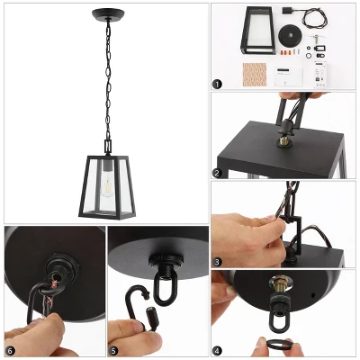 6.75" 1-Light Glendale Farmhouse Industrial Iron/Glass Outdoor LED Pendant Black/Clear - JONATHAN Y 10 6.75" 1-Light Glendale Farmhouse Industrial Iron/Glass Outdoor LED Pendant Black/Clear - JONATHAN Y - Image 8
