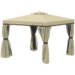 Outsunny 10' X 10' Patio Gazebo Outdoor Canopy Shelter With Double Tier Roof, Netting And Curtains For Garden, Lawn, Backyard And Deck -Sunnydaze Decor Store GUEST abfbde3d 856c 4e4d 983a 1c010e437601