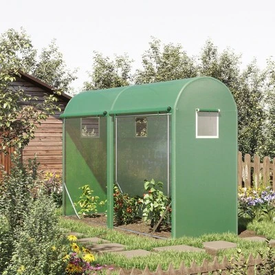 Outsunny 10' X 3' X 7' Tunnel Greenhouse Outdoor Walk-In Hot House With Roll-up Windows And Zippered Door, Steel Frame, PE Cover, Green 4 Outsunny 10' X 3' X 7' Tunnel Greenhouse Outdoor Walk-In Hot House With Roll-up Windows And Zippered Door, Steel Frame, PE Cover, Green - Image 2