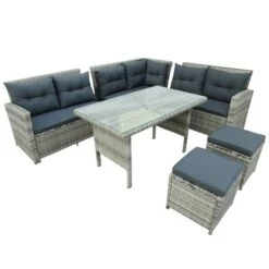 6pc Wicker Patio Set With Glass Table Ottomans - Gray/Dark Gray - GODEER -Sunnydaze Decor Store GUEST ac6b911f ea80 4a1e be27 2620060d693a