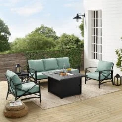 Kaplan 5pc Outdoor Sofa Set With Fire Table - Mist - Crosley -Sunnydaze Decor Store GUEST ac8d7a10 df67 4f1e 9dd9 f1573c6d9221