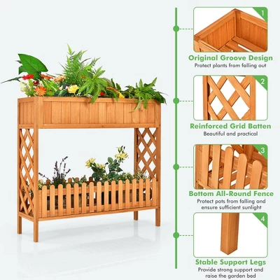Costway 2-Tier Raised Garden Bed Elevated Wood Planter Box For Vegetable Flower Herb 6 Costway 2-Tier Raised Garden Bed Elevated Wood Planter Box For Vegetable Flower Herb - Image 4