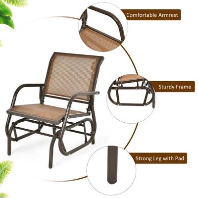 Costway Outdoor Single Swing Glider Rocking Chair Armrest Garden Porch Backyard GreyBrown 8 Costway Outdoor Single Swing Glider Rocking Chair Armrest Garden Porch Backyard GreyBrown - Image 6