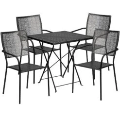Emma And Oliver Commercial 28" Square Metal Folding Patio Table Set W/ 4 Square Back Chairs -Sunnydaze Decor Store GUEST ad9b2282 c3c0 4065 bf4c 5130f8c46829