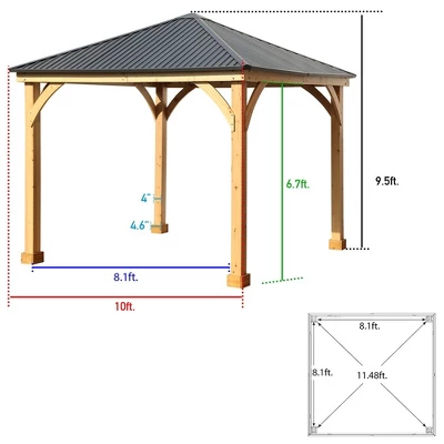 Aoodor Patio Solid Wooden Gazebo 10 X 10 Ft. Hardtop Roof For Garden 7 Aoodor Patio Solid Wooden Gazebo 10 X 10 Ft. Hardtop Roof For Garden - Image 5