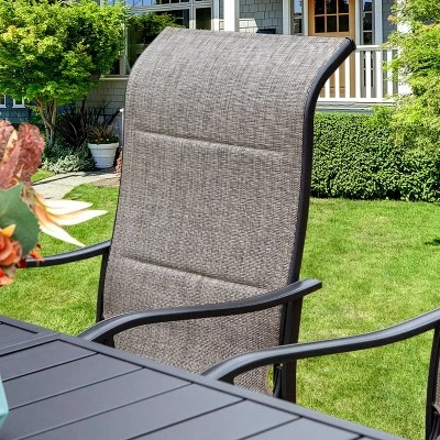 7pc Patio Dining Set With Rectangle Table With 2.6" Umbrella Hole & 360 Swivel Padded Arm Chairs - Captiva Designs 4 7pc Patio Dining Set With Rectangle Table With 2.6" Umbrella Hole & 360 Swivel Padded Arm Chairs - Captiva Designs - Image 2