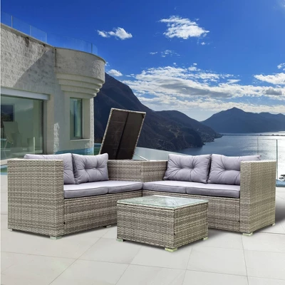 4pc Wicker Patio Conversation Seating Set With Thick Cushions - Gray - GODEER 5 4pc Wicker Patio Conversation Seating Set With Thick Cushions - Gray - GODEER - Image 3