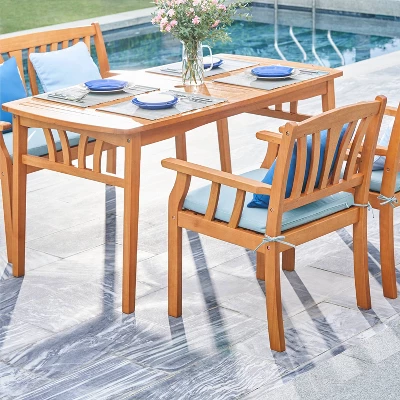 Kapalua 4pc Honey Nautical Wooden Patio Dining Set With Bench - Vifah 7 Kapalua 4pc Honey Nautical Wooden Patio Dining Set With Bench - Vifah - Image 5