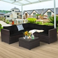 Costway 6PCS Rattan Patio Sectional Sofa Conversation Set Outdoor -Sunnydaze Decor Store GUEST afffe93b 9824 49df bfdf e5ac99f0b2ed