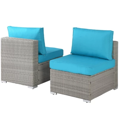 7pc Wicker Patio Conversation Set With Pillows & Cushion - Gray/Blue - GODEER 8 7pc Wicker Patio Conversation Set With Pillows & Cushion - Gray/Blue - GODEER - Image 6