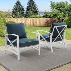 Kaplan 2pc Outdoor Accent Chairs - Navy/White - Crosley -Sunnydaze Decor Store GUEST b176cd50 df8b 44ef 85c2 f8f2cfe6e2f1