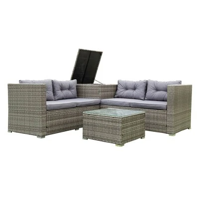 4pc Wicker Patio Seating Set With Cushions - Gray - GODEER 16 4pc Wicker Patio Seating Set With Cushions - Gray - GODEER - Image 14