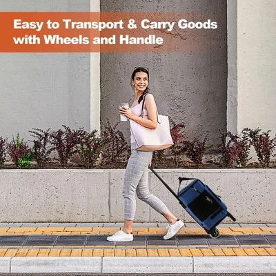 Costway 50-Can 3-in-1 Insulated Rolling Cooler With Adjustable Handle & Bottom Plate Blue/Grey 8 Costway 50-Can 3-in-1 Insulated Rolling Cooler With Adjustable Handle & Bottom Plate Blue/Grey - Image 6