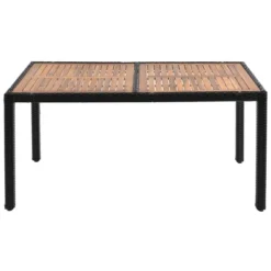 7pc Outdoor Wicker Dining Set With Acacia Wood Tabletop & Cushions - Beige - GODEER -Sunnydaze Decor Store GUEST b35a145e c1c9 413e 960a 3b2c3575602e