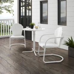 Tulip 3pc Outdoor Bistro Set With Table & 2 Chairs - White - Crosley -Sunnydaze Decor Store GUEST b3aed329 d5fa 4821 98df 0dcda518e80e