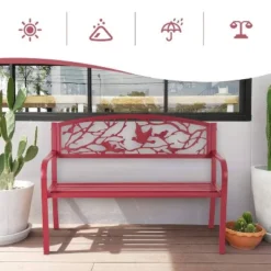 Metal Patio Bench With Steel Frame - Red - Captiva Designs -Sunnydaze Decor Store GUEST b443da8b 09fc 43e2 84cb 7a0680c1ba2b