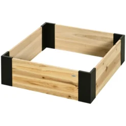 Outsunny Wooden Raised Garden Bed Flower Box With Metal Bracket, Installed By Hand, Outdoor Planter Box, 31.5 X 31.5in Square, Natural -Sunnydaze Decor Store GUEST b5da4e50 1da7 42cf 89e4 1f3cf70b125d