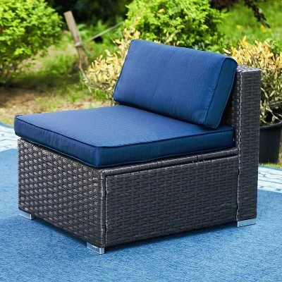6pc Outdoor Rattan Wicker Sectional Sofa Set - Blue - Captiva Designs 5 6pc Outdoor Rattan Wicker Sectional Sofa Set - Blue - Captiva Designs - Image 3