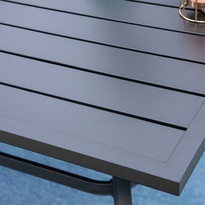 7pc Outdoor Rectangular Table & 6 Chairs With Grid Design - Black - Captiva Designs 4 7pc Outdoor Rectangular Table & 6 Chairs With Grid Design - Black - Captiva Designs - Image 2