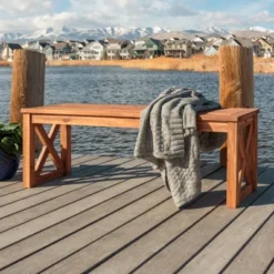 53" Slatted Acacia Wood X-Frame Patio Bench Brown - Saracina Home -Sunnydaze Decor Store GUEST b693a23e 6fc7 41fe 8ad1 80ccc722306b