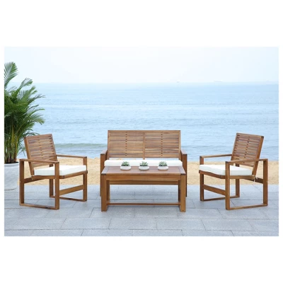 Ozark 4pc Acacia Wood Patio Conversation Set - Natural - Safavieh 3 Ozark 4pc Acacia Wood Patio Conversation Set - Natural - Safavieh