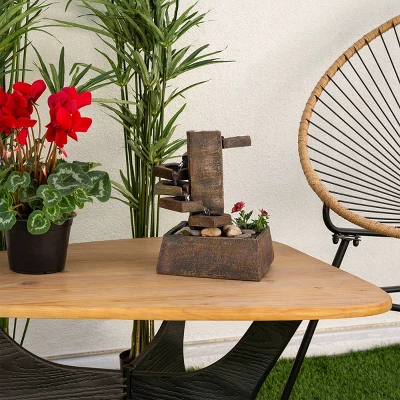 11" Resin Tiered Stone Eternity Tabletop Fountain Brown - Alpine Corporation 3 11" Resin Tiered Stone Eternity Tabletop Fountain Brown - Alpine Corporation