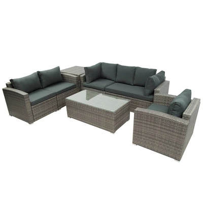 7pc Wicker Patio Seating Set With Storage Box - Gray - GODEER 5 7pc Wicker Patio Seating Set With Storage Box - Gray - GODEER - Image 3