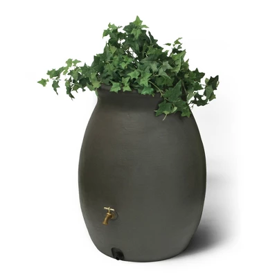 Algreen Products Castilla 50 Gallon BPA Free Roto Molded Plastic Rain Water Collection Barrel With Shut Off Nozzle And Screen Guard, Brownstone 3 Algreen Products Castilla 50 Gallon BPA Free Roto Molded Plastic Rain Water Collection Barrel With Shut Off Nozzle And Screen Guard, Brownstone