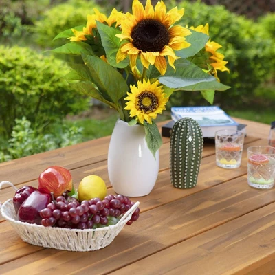 6pc Patio Dining Set With Acacia Wood Table & Bench And 4 PE Rattan Chairs - Captiva Designs 7 6pc Patio Dining Set With Acacia Wood Table & Bench And 4 PE Rattan Chairs - Captiva Designs - Image 5