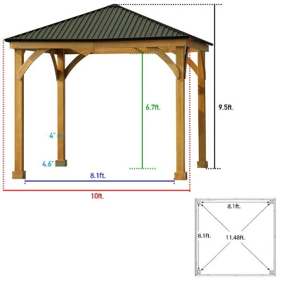 Aoodor Patio Solid Wooden Gazebo 10 X 10 Ft. Hardtop Roof For Garden 6 Aoodor Patio Solid Wooden Gazebo 10 X 10 Ft. Hardtop Roof For Garden - Image 4