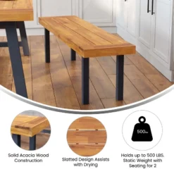 Emma And Oliver Rustic Natural Acacia Wood Bench With Seating For Two, Flared Wooden Legs And Slatted Surface For Indoor And Outdoor Use 16 Emma And Oliver Rustic Natural Acacia Wood Bench With Seating For Two, Flared Wooden Legs And Slatted Surface For Indoor And Outdoor Use -Sunnydaze Decor Store GUEST b81371e9 1817 46c6 9889 e3ae3d8cb3fe