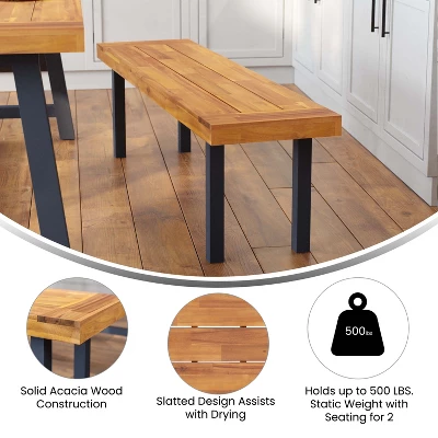 Emma And Oliver Rustic Natural Acacia Wood Bench With Seating For Two, Flared Wooden Legs And Slatted Surface For Indoor And Outdoor Use 7 Emma And Oliver Rustic Natural Acacia Wood Bench With Seating For Two, Flared Wooden Legs And Slatted Surface For Indoor And Outdoor Use - Image 5