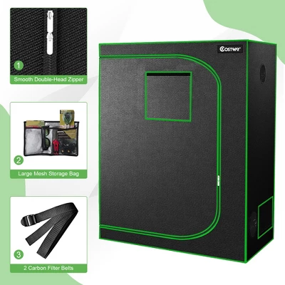 Costway 48''x24''x60'' Mylar Hydroponic Grow Tent W/Observation Window & Floor Tray GrayBlack 5 Costway 48''x24''x60'' Mylar Hydroponic Grow Tent W/Observation Window & Floor Tray GrayBlack - Image 3