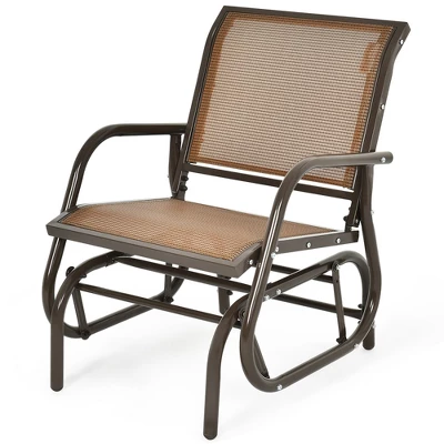 Costway Outdoor Single Swing Glider Rocking Chair Armrest Garden Porch Backyard GreyBrown 10 Costway Outdoor Single Swing Glider Rocking Chair Armrest Garden Porch Backyard GreyBrown - Image 8