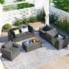 7pc Wicker Patio Seating Set With Storage Box - Gray - GODEER