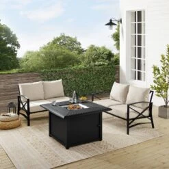 Kaplan 3pc Outdoor Conversation Set With Fire Table & 2 Loveseats - Oatmeal - Crosley -Sunnydaze Decor Store GUEST ba50c16a adf4 422b b83f fa6fc402fed8