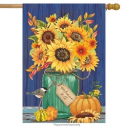 Fall Mason Jar Sunflowers House Flag Autumn Floral 28" X 40" Briarwood Lane