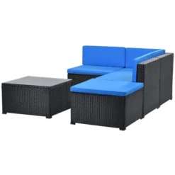 5pc Wicker Patio Sectional Seating Set With Cushions - Black/Blue - GODEER 41 5pc Wicker Patio Sectional Seating Set With Cushions - Black/Blue - GODEER -Sunnydaze Decor Store GUEST bb0326b3 d7a4 4671 af7d d197fa871939