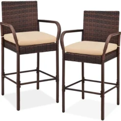 Best Choice Products Set Of 2 Wicker Bar Stools W/ Cushion, Footrests, Armrests For Patio, Pool, Deck -Sunnydaze Decor Store GUEST bb1d1f12 e2b2 481f 818b aa0b45e4faf9