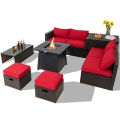 Tangkula 9PCS Outdoor Patio Furniture Set With 30" Propane Fire Pit Table PE Wicker Space-Saving Sectional Sofa Set W/ Storage Box & Cushions 29 Tangkula 9PCS Outdoor Patio Furniture Set With 30" Propane Fire Pit Table PE Wicker Space-Saving Sectional Sofa Set W/ Storage Box & Cushions -Sunnydaze Decor Store GUEST bb85bf94 1308 408e 8214 6f4bdb39806d