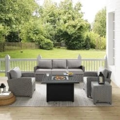 Bradenton 5pc Wicker Sofa Set With Fire Table - Gray - Crosley 21 Bradenton 5pc Wicker Sofa Set With Fire Table - Gray - Crosley -Sunnydaze Decor Store GUEST bba66112 7660 4a20 9515 3e097679badd