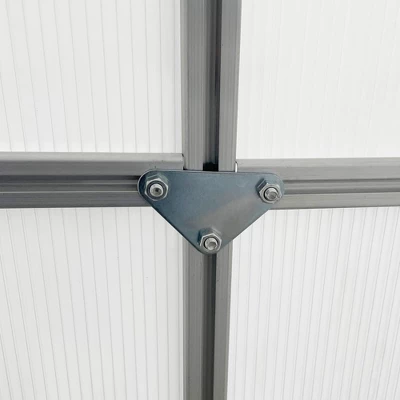 Outsunny Aluminum Greenhouse, Polycarbonate Walk-in Garden Greenhouse Kit With Adjustable Roof Vent, Rain Gutter And Sliding Door For Winter, Silver 7 Outsunny Aluminum Greenhouse, Polycarbonate Walk-in Garden Greenhouse Kit With Adjustable Roof Vent, Rain Gutter And Sliding Door For Winter, Silver - Image 5